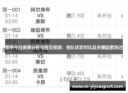 意甲今日赛事分析与胜负预测：各队状态对比及关键因素探讨